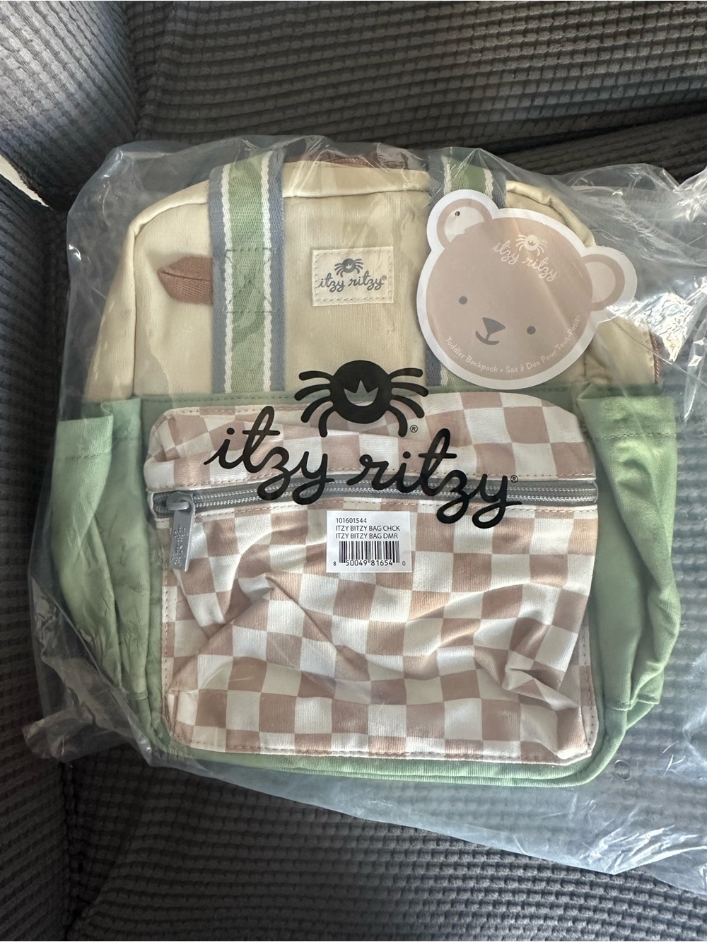 Itzy Ritzy Green & Cream Checkered Mini Backpack - Picture 4 of 5